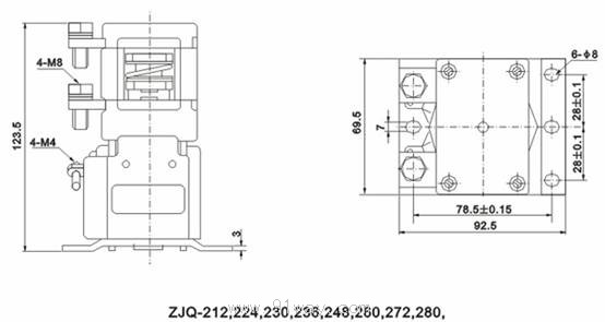 ZJQ200系列直流接觸器安裝尺寸
