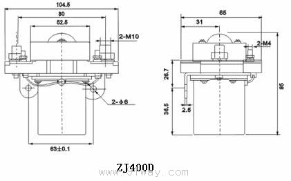 ZJ400D型直流接觸器安裝尺寸