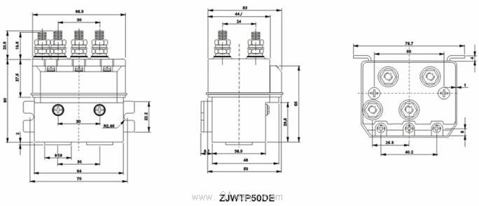 ZJWTP50DE型電動絞盤專用直流接觸器安裝尺寸