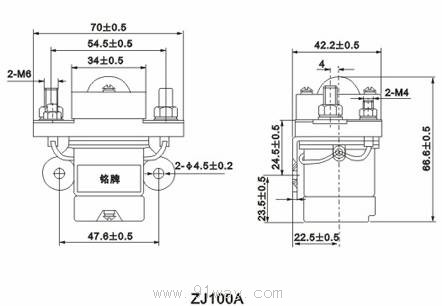ZJ100A型直流接觸器安裝尺寸