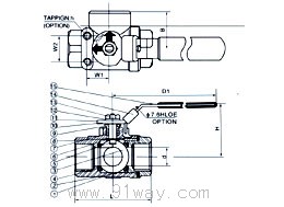 1000wog三通不銹鋼球閥結構圖及外形尺寸