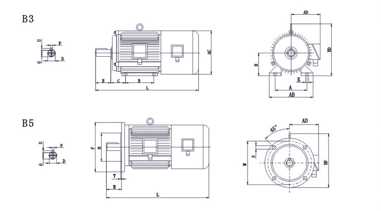YPEJU系列變頻調速交流制動三相異步電動機外形尺寸