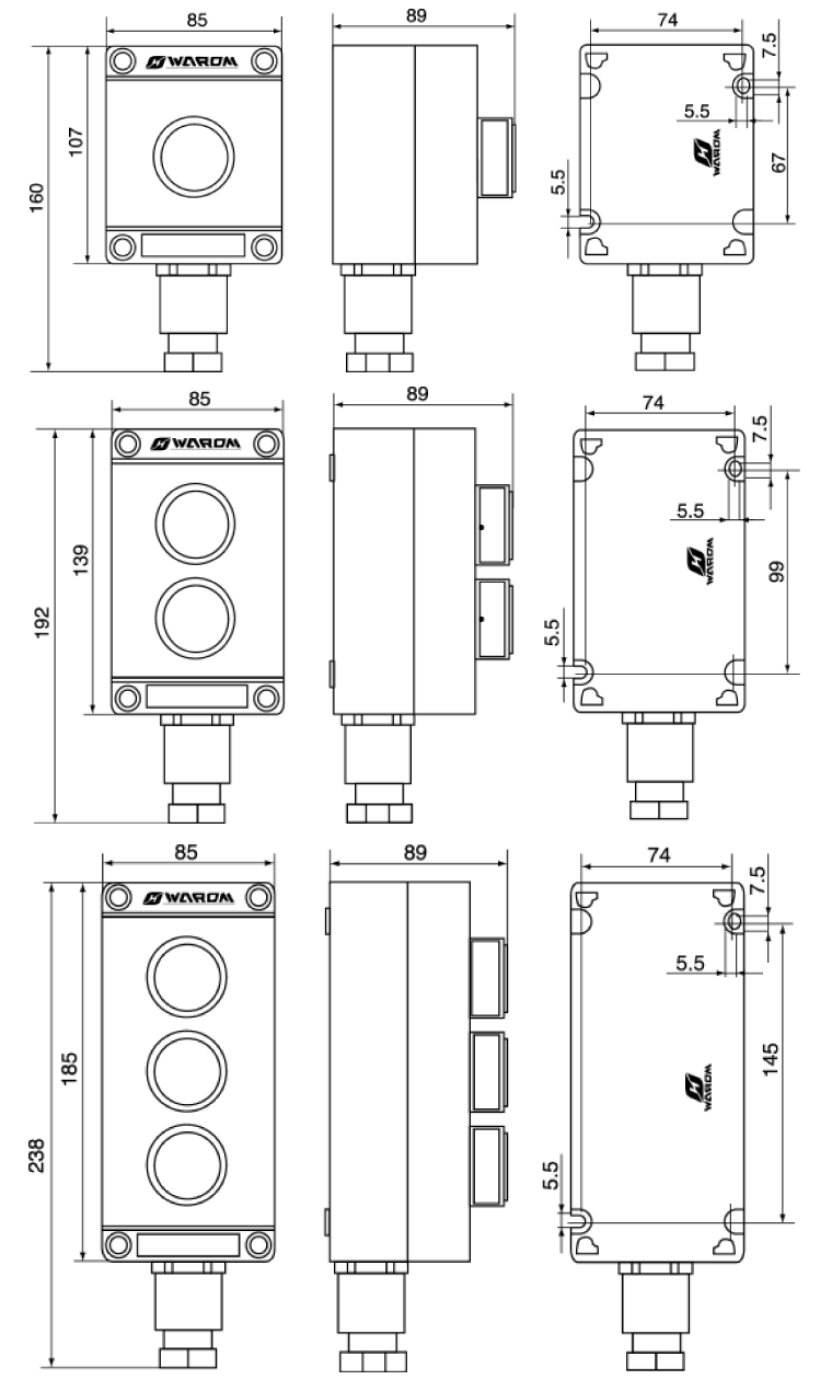 CBZA系列船用防爆防腐主令控制器( II C )外形尺寸