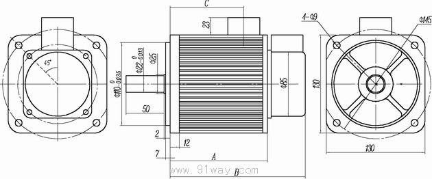 BSMR系列130機座號交流伺服電機外形尺寸