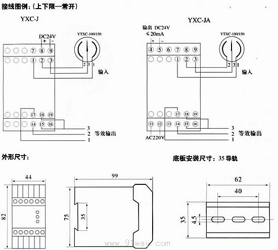 YXC-J,YXC-JA保護繼電器外形尺寸