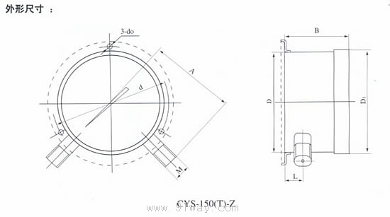 CYS-150-Z抗振差壓表外形尺寸