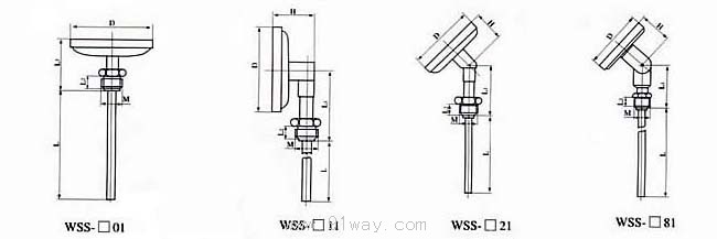 WSS-3/4/5-T系列抽芯式雙金屬溫度計外形尺寸