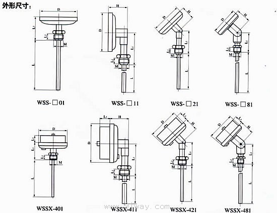 WSSX-3/4/5系列雙金屬電接點溫度計安裝尺寸