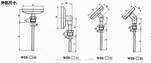 WS-3/4/5系列雙金屬溫度計安裝尺寸