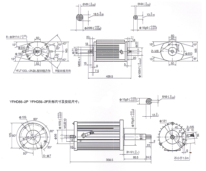 YFHD系列紡織三相異步電動機外形尺寸