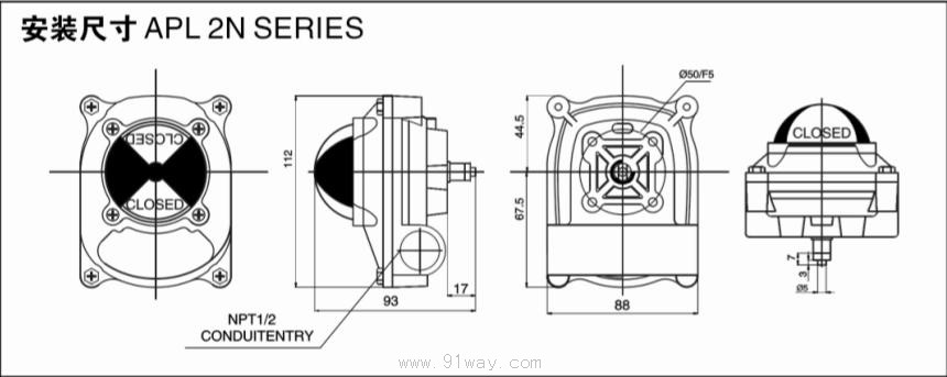 APL-2N系列限位開關(guān)外形尺寸