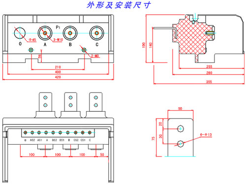 LFZS-0.66型全封閉式變壓器計量裝置外形及安裝尺寸