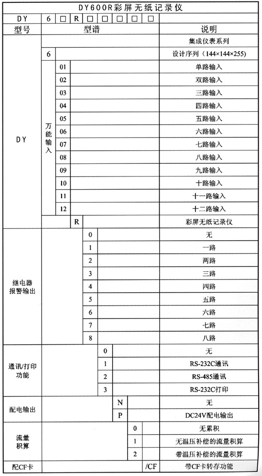DY600R彩屏無紙記錄儀選型說明