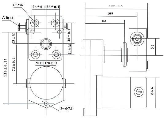 ZYJ66-1型電動手動于一體機構專用永磁直流電機安裝尺寸