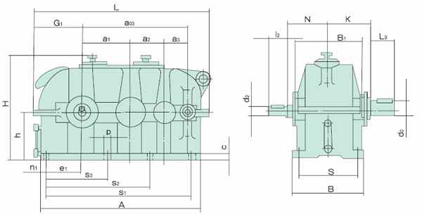 QJ系列中硬齒面圓柱齒輪減速器安裝尺寸