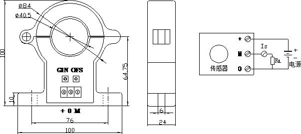 A-CS2000EK2T系列霍爾可拆交流電流傳感器外形尺寸