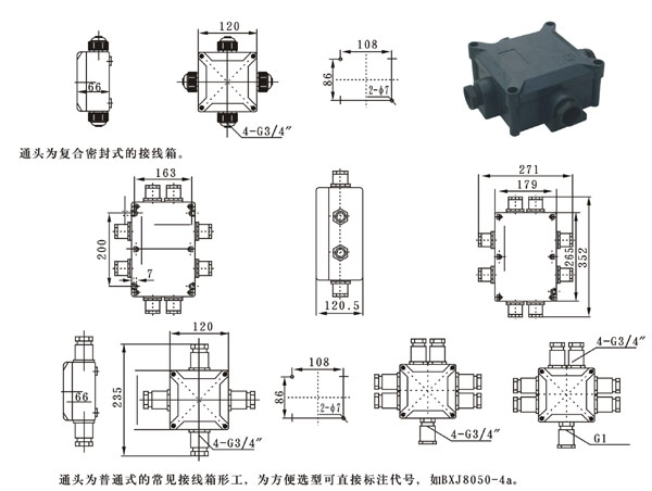 BXS8575系列防爆防腐電源插座箱(ⅡC)外形尺寸