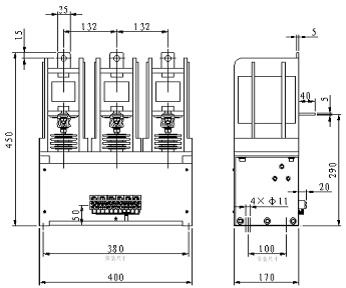 CKG4-400/7.2KV型交流真空接觸器安裝尺寸