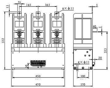 CKG4-630/12KV型交流真空接觸器安裝尺寸