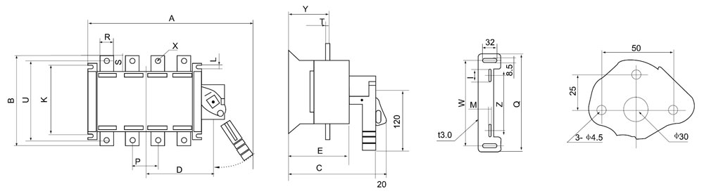 DGLC系列125~630A隔離開關外形尺寸