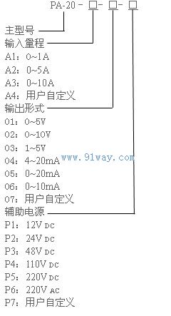 PA-20單相電流變送器選型說明