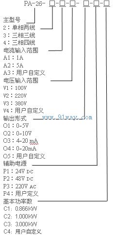 PA-26有功功率變送器型號說明