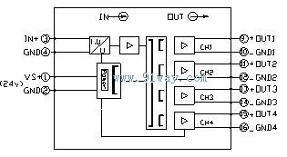 G-114直流信號分配器(一入四出)原理圖