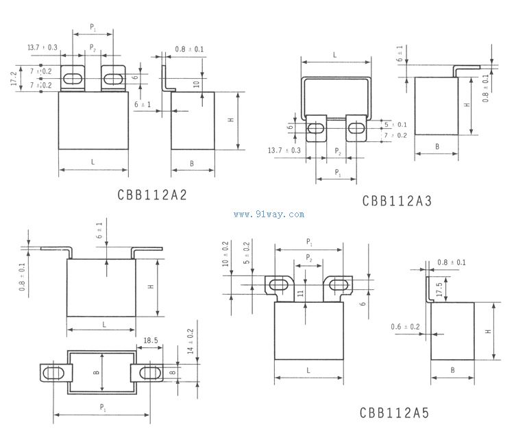 CBB112A2,CBB112A3電容器外形尺寸