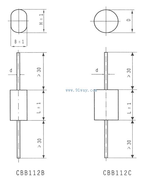 CBB112B,CBB112C電容器外形尺寸