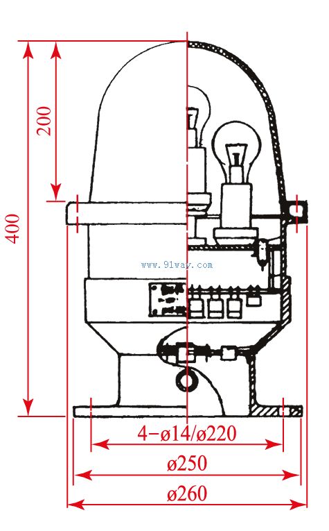 GZ-6型(低光強(qiáng))航空障礙燈外形及安裝尺寸
