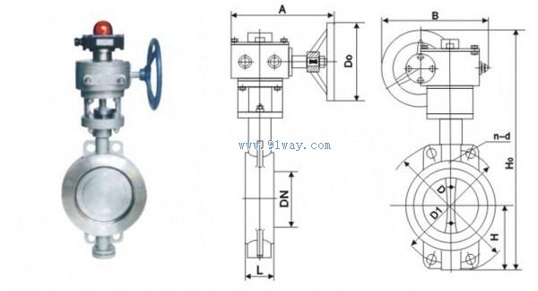 XD373H型信號蝶閥外形及安裝尺寸