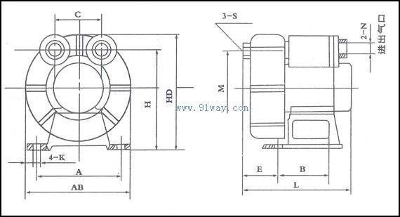 XGB立式系列B型旋渦氣泵風(fēng)機(jī)外形尺寸