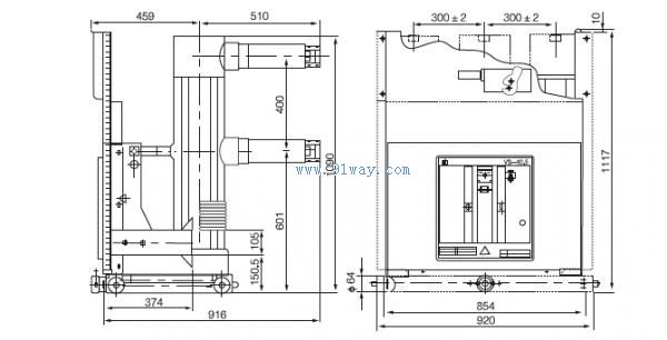 VS1-40.5戶內高壓真空斷路器外形及安裝尺寸