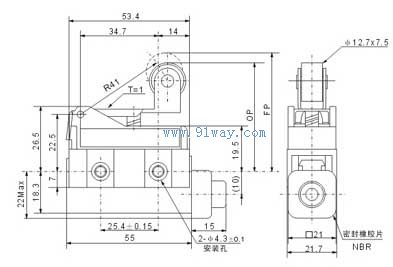 D4MC-2020樞軸滾輪短手柄型微動開關安裝尺寸