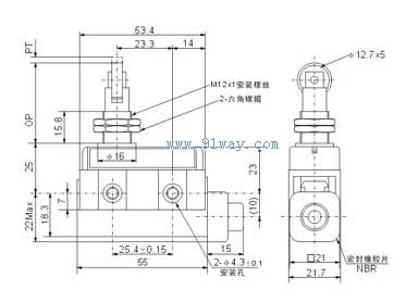 D4MC-5040面板安裝叉狀微動開關安裝尺寸