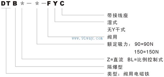 DTBZ系列隔爆型閥用電磁鐵型號說明