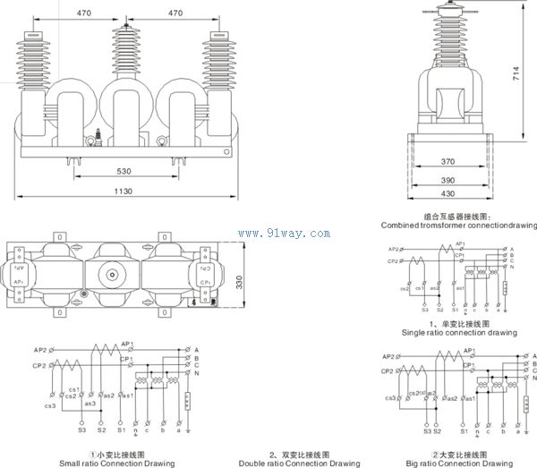 JLSZY-35W組合式互感器外形及安裝尺寸