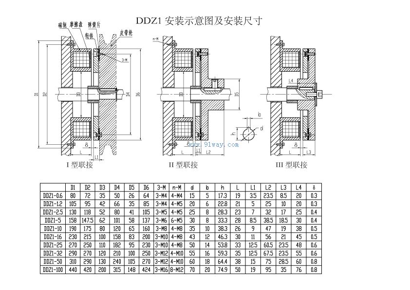 DDZ1系列單片通電電磁制動(dòng)器外形及安裝尺寸