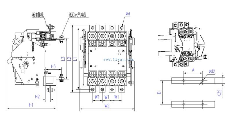 CH2系列塑殼斷路器抽出式裝置安裝尺寸