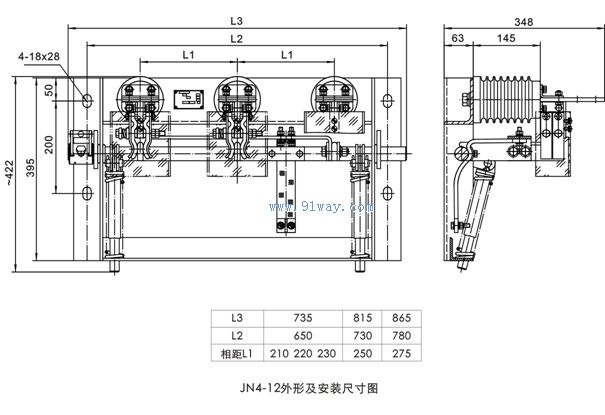 JN4-12型戶內高壓接地開關安裝尺寸