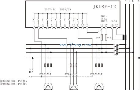 JKL8F-12系列智能無功功率自動補償控制器接線圖