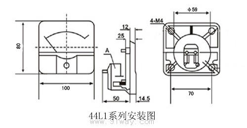 44系列面版電表安裝尺寸