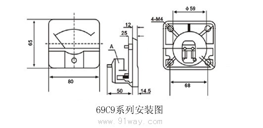 69系列面板電表安裝尺寸
