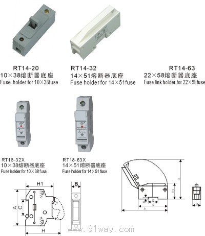 RT14系列圓筒帽形熔斷器外形圖