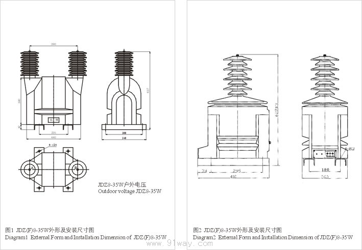 JDZ(X)(F)6-35系列戶內(nèi)電壓互感器安裝尺寸