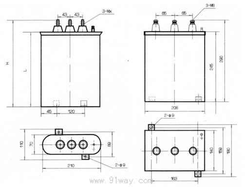 BKMJ系列并聯(lián)電容器安裝尺寸