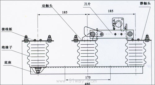 GRW1-500戶外低壓熔斷式隔離開關(guān)外形尺寸