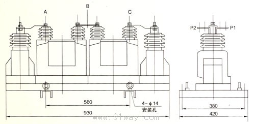 JLSZW6-10型高壓戶(hù)外干式電力計(jì)量箱安裝尺寸
