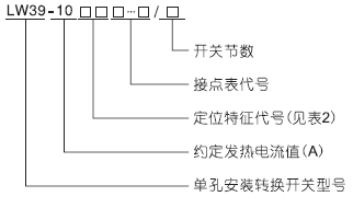 LW39-10系列萬能轉換開關型號說明