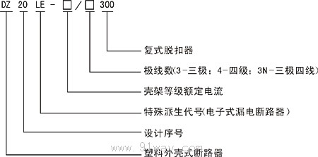 DZ20LE系列漏電斷路器型號說明